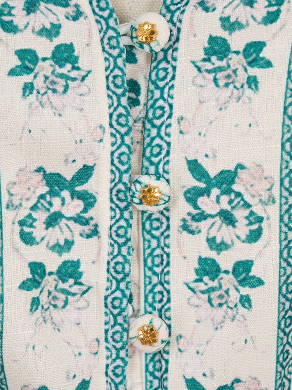 Vintage Cream & Teal Floral Bird Print Prairie Maxi Dress - Picture 9 of 14